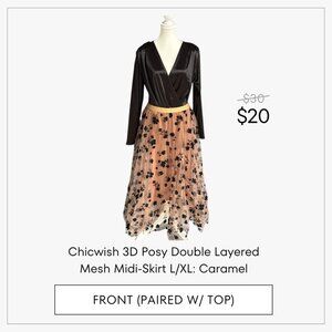 Chicwish 3D Posy Double Layered Mesh Midi-Skirt L/XL: Caramel